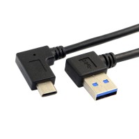 Short 30cm Left / Right Angled USB-A to Angled USB-C Extender Cord / Extension Cable for Phones