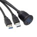 Boat / Motorcycle / Car Dual USB AUX Flush Mount Waterproof Extension Dash Panel Cable