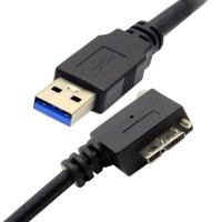 Up / Down / Left / Right Angled Micro USB 3.0 Cable, Panel Mount Screw Hole Flange – USB Type A Male to Micro B Male for Industrial Cameras, Photography, Data Transfer