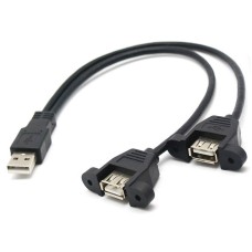 Super Short USB 2.0 Cable – USB A Male to Dual Panel Mount USB A Female, 12in (30cm), Screw Hole Flange for Industrial PC, DIY Enclosure, Embedded Systems Super Short USB 2.0 Cable – USB A Male to Dual Panel Mount USB A Female, 12in (30cm), Screw Hole Flange for Industrial PC, DIY Enclosure, Embedded Systems