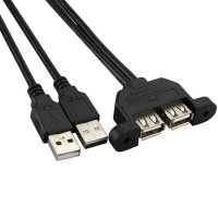 Dual USB A Male to Parallel Dual Panel Bulkhead Mount USB A Female Extension Cable Dual USB A Male to Parallel Dual Panel Bulkhead Mount USB A Female Extension Cable