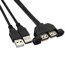 Dual USB A Male to Parallel Dual Panel Bulkhead Mount USB A Female Extension Cable Dual USB A Male to Parallel Dual Panel Bulkhead Mount USB A Female Extension Cable