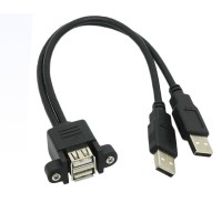 Dual USB A Male to Vertical Dual Panel Bulkhead Mount USB A Female Extension Cable Dual USB A Male to Vertical Dual Panel Bulkhead Mount USB A Female Extension Cable