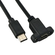 Super Short Panel Mount Dual Screw Locking USB-C male to USB-C female Extension Adapter Cable Super Short Panel Mount Dual Screw Locking USB-C male to USB-C female Extension Adapter Cable
