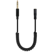 Coiled Spring Retractable 6.35mm 1/4" to 3.5mm 1/8" Male to Female Stereo Cable Coiled Spring Retractable 6.35mm 1/4" to 3.5mm 1/8" Male to Female Stereo Cable