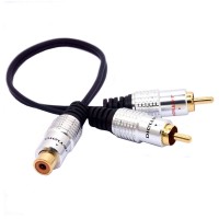 Short RCA female jack to 2 RCA male plug Stereo adapter cable Short RCA female jack to 2 RCA male plug Stereo adapter cable