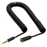 Coiled Spring Retractable 3.5mm 4 Pole TRRS 1/8" male to Female Stereo Cable Coiled Spring Retractable 3.5mm 4 Pole TRRS 1/8" male to Female Stereo Cable