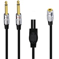 1/8" 3.5mm Aux Stereo Audio (TRS) Female to Dual 1/4" 6.35mm Mono TS Male Y Splitter Cable