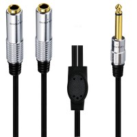 1/4" 6.35mm Mono Plug/Male to Dual 1/4" 6.35mm Jack/Female Splitter Adapter Cable