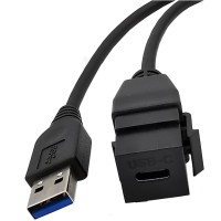USB Keystone Jack Cable, Type-A Male to Type-C Female Panel Mount Insert Adapter USB Keystone Jack Cable, Type-A Male to Type-C Female Panel Mount Insert Adapter