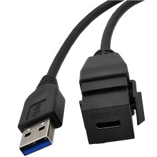 USB Keystone Jack Cable, Type-A Male to Type-C Female Panel Mount Insert Adapter USB Keystone Jack Cable, Type-A Male to Type-C Female Panel Mount Insert Adapter