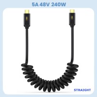 Coiled Stretchable Straight USB‑C to Right-Angle USB‑C USB4 Cable Coiled Stretchable Straight USB‑C to Right-Angle USB‑C USB4 Cable