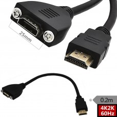 Super Short HDMI 1.4 Type A Male to 25mm Pitch Panel Mount Female Extension Cable Super Short HDMI 1.4 Type A Male to 25mm Pitch Panel Mount Female Extension Cable