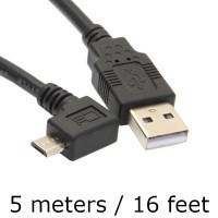 Super Long 16 Feet / 5 Meter Ultra Long Left-Angled / Right Angled Micro USB Extension Cable (USB-A to Micro USB Extender Cord)