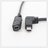 Super Short Mini USB Female to Right Angle USB-C Male Adapter Cable