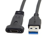 Super Short Panel Mount USB-C Female to USB 3.0 Type-A Male Extension Cable