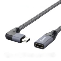 Right Angle USB-C Male to Female Extender Cable with Protective Sleeves for Charging and Data Transmission Right Angle USB-C Male to Female Extender Cable with Protective Sleeves for Charging and Data Transmission
