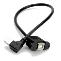 Super Short Panel Mount USB-B Female to 90 Degree Right Angle USB-B male Extension Cable