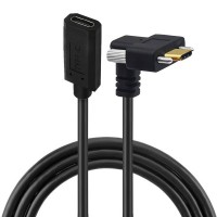 Right Angle Panel Mount Dual Screw Locking USB-C male to USB-C Female Extension Cable Right Angle Panel Mount Dual Screw Locking USB-C male to USB-C Female Extension Cable