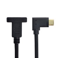 RIGHT-Angle / UP-Angle 90-deg-angled USB 3.1 Type-C (USB-C) male to Panel Mount USB-C Female Cable RIGHT-Angle / UP-Angle 90-deg-angled USB 3.1 Type-C (USB-C) male to Panel Mount USB-C Female Cable